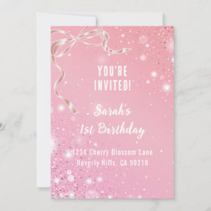 Invitación Coquette 1st Birthday Invitations Pink Bow 