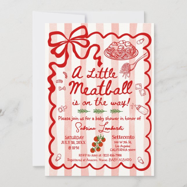 Invitación Coquette A little Meatball is on the way (Anverso)