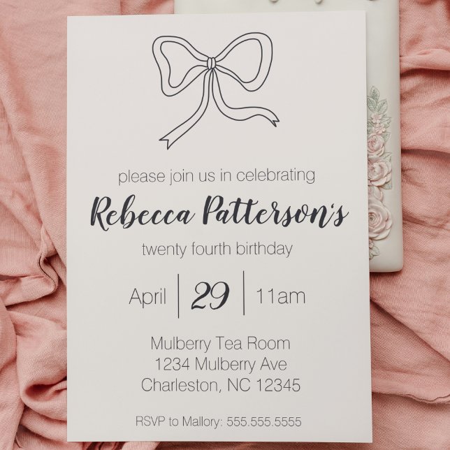 Invitación Coquette Aesthetic Black Bow Feminine Bday Fiesta (Coquette aesthetic party invitation birthday bachelorette bridal cute black bow girly feminine)
