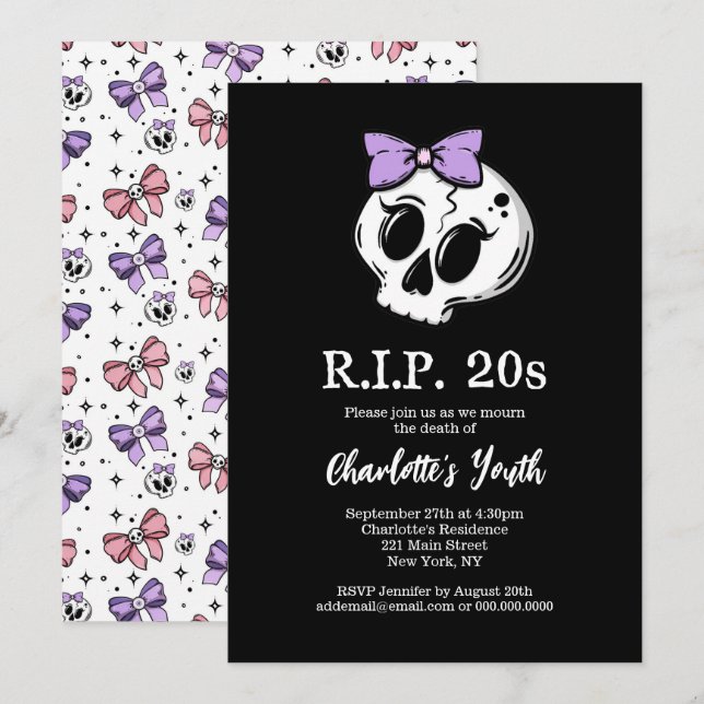 Invitación Coquette Aesthetic Bow, Fiesta de cumpleaños númer (Anverso / Reverso)