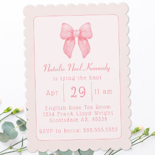 Invitación Coquette Aesthetic Bridal Shower Cudo Bow Rosa