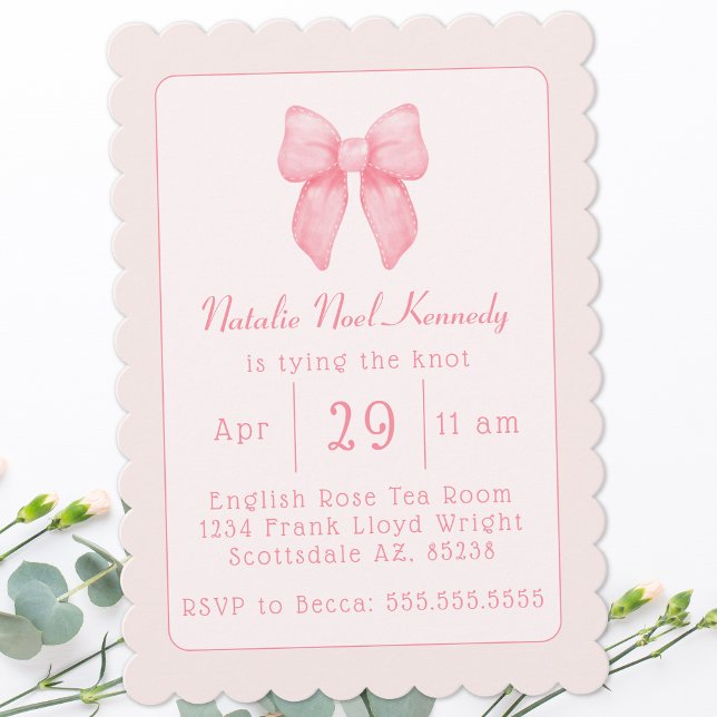Invitación Coquette Aesthetic Bridal Shower Cudo Bow Rosa (Subido por el creador)