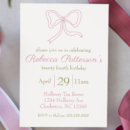Invitación Coquette Aesthetic Pink Bow Feminine Bday Fiesta