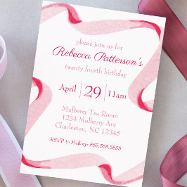 Invitación Coquette Aesthetic Pink Ribbon Feminine Bday Fiest