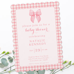 Invitación Coquette Aesthetic Preppy Pink Bow Cupe Bebé Girl