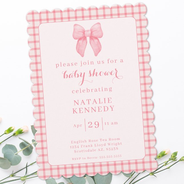 Invitación Coquette Aesthetic Preppy Pink Bow Cupe Bebé Girl (Subido por el creador)