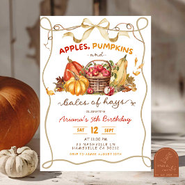 Invitación Coquette Apples Pumpkins and Bales of Hay birthday