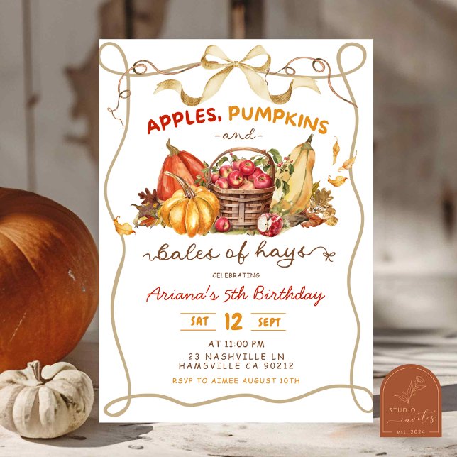 Invitación Coquette Apples Pumpkins and Bales of Hay birthday (Subido por el creador)