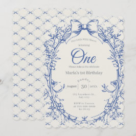 Invitación Coquette azul vintage floral
