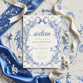 Invitación Coquette azul vintage floral