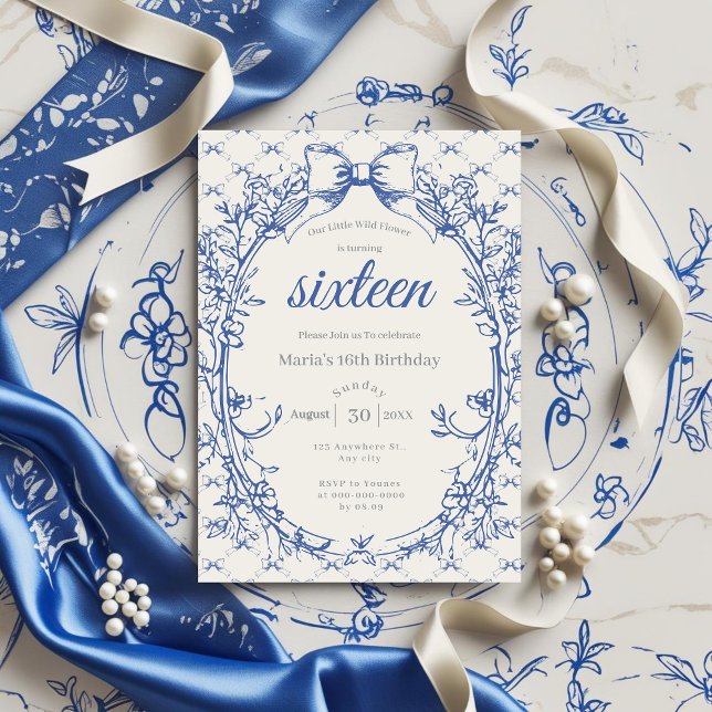 Invitación Coquette azul vintage floral (Subido por el creador)