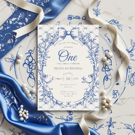 Invitación Coquette azul vintage floral