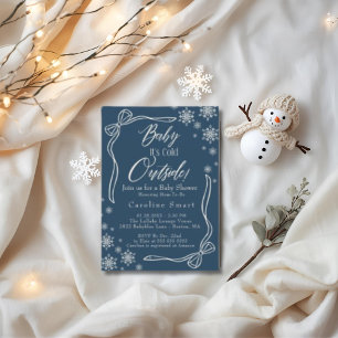 Invitación Coquette Baby hace frío afuera azul baby shower