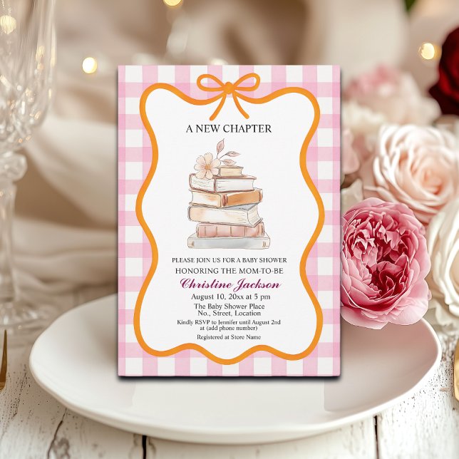 Invitación Coquette Baby Shower "A New Chapter" de Storybook (Subido por el creador)
