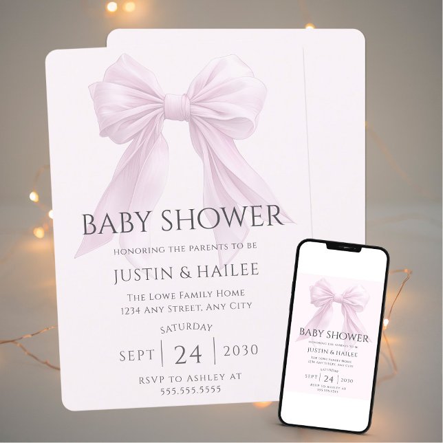 Invitación Coquette Baby Shower, Chica de plegado rosado edit (Subido por el creador)