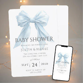 Invitación Coquette Baby Shower, Chica editable Blue Bow