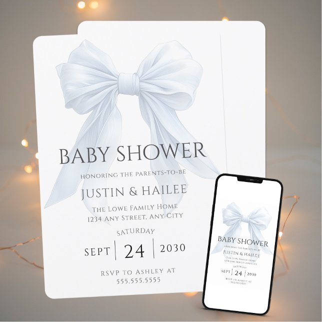 Invitación Coquette Baby Shower, Chica editable White Bow (Subido por el creador)