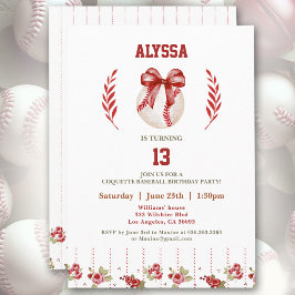 Invitación Coquette Baseball Red Bow Chica moderno Cumpleaños