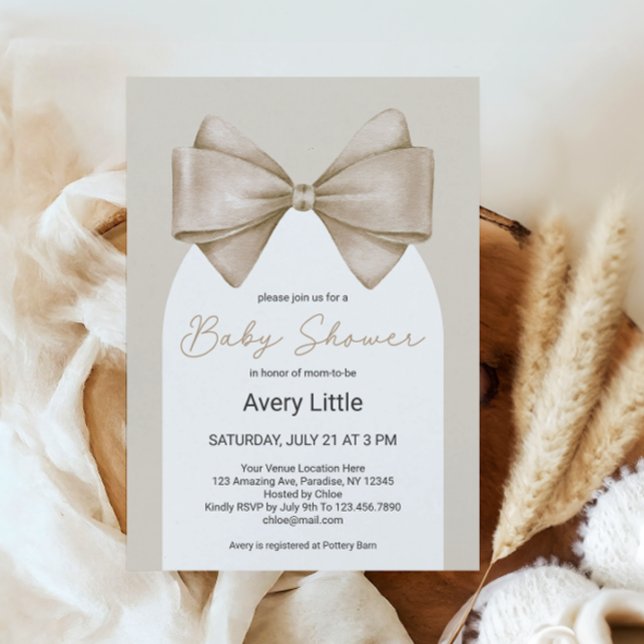 Invitación Coquette Beige Bow Modern Boho Baby Shower (Subido por el creador)
