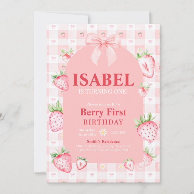 Invitación Coquette Berry First Birday (Anverso)