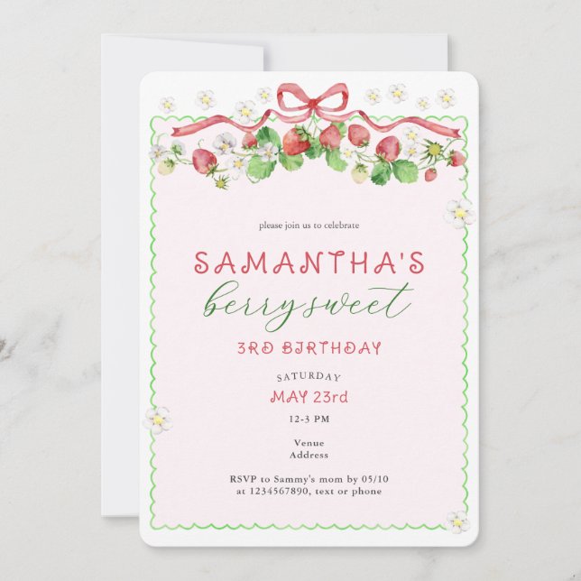 Invitación Coquette Berry Sweet Any Age Birday (Anverso)