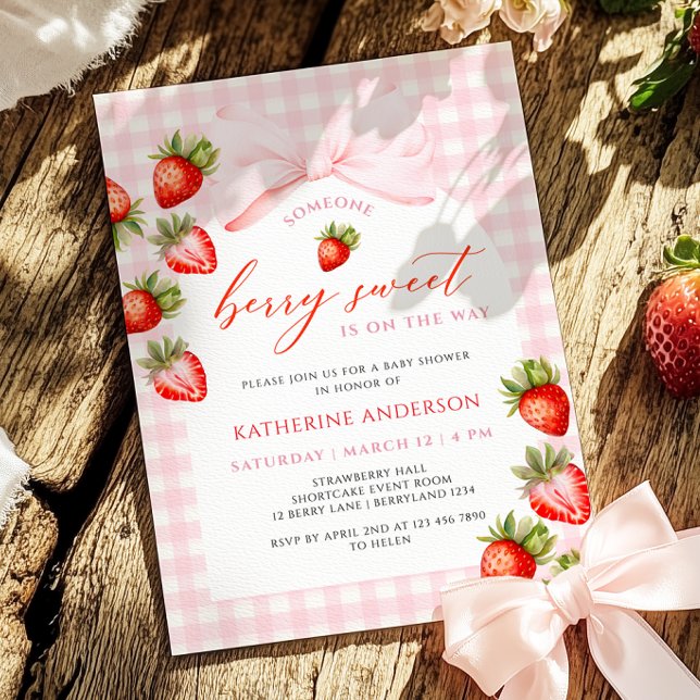 Invitación Coquette Berry Sweet Strawberry Baby Shower (Subido por el creador)