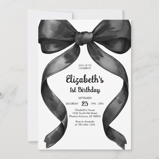 Invitación Coquette Black Bow Birthday Invitation (Anverso)