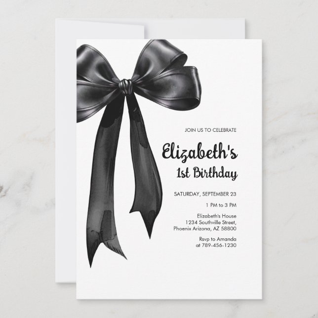 Invitación Coquette Black Bow Birthday Invitation (Anverso)
