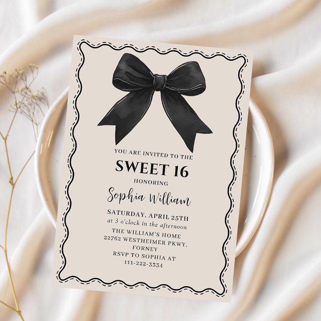 Invitación Coquette Black Bow Sweet 16 Birthday Invitation (Subido por el creador)