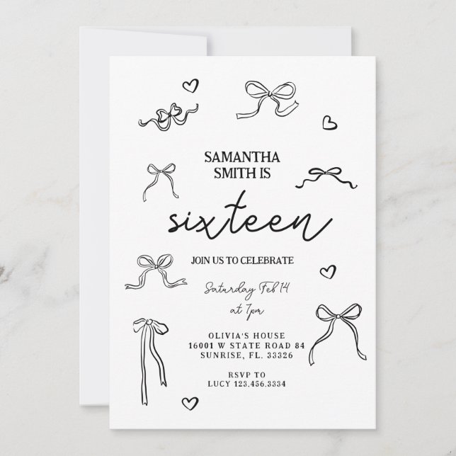 Invitación Coquette Black Bows 21ª Fiesta de cumpleaños (Anverso)