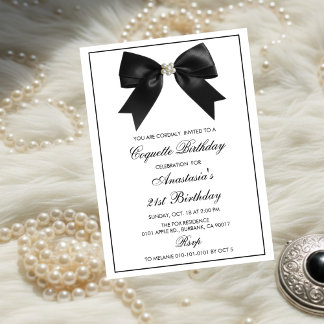 Invitación Coquette Black Ribbon,Coquette Party Birthday