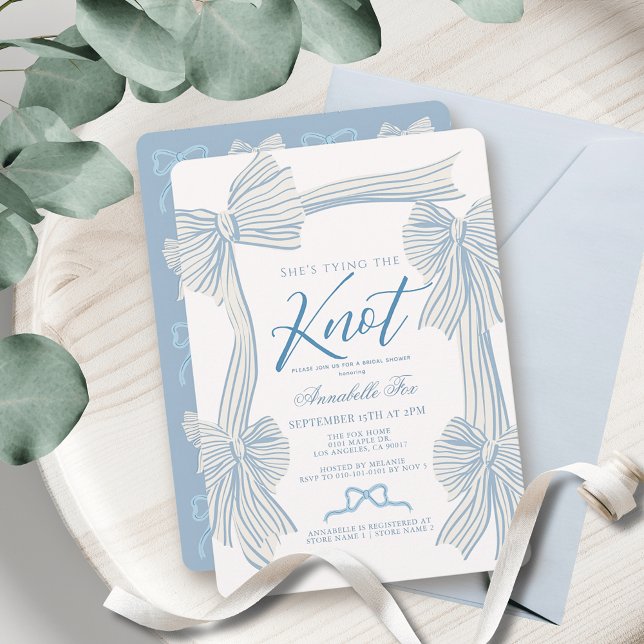 Invitación Coquette Blue Bow atando la ducha nupcial (Subido por el creador)
