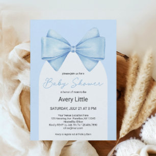 Invitación Coquette Blue Bow Modern Boy Baby Shower