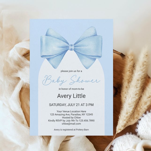 Invitación Coquette Blue Bow Modern Boy Baby Shower (Subido por el creador)