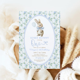 Invitación Coquette Blue Bunny Vintage Rabbit 1º cumpleaños