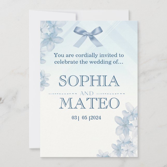 Invitación Coquette Blue Watercolor Floral Wedding Invitation (Anverso)