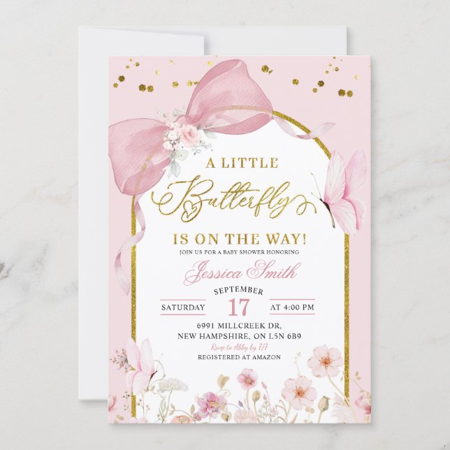 Invitación Coquette Blush Pink Butterfly Baby Shower (Anverso)
