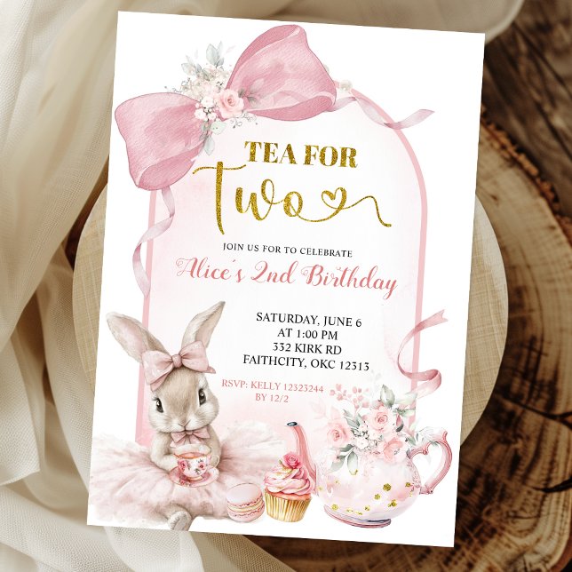 Invitación Coquette Blush Pink Floral Bow Bunny Tea Party  In (Subido por el creador)