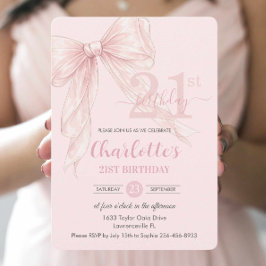 Invitación Coquette Blush Pink Ribbon Bow 21st Birthday
