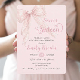 Invitación Coquette Blush Pink Ribbon Bow Sweet 16 Birthday