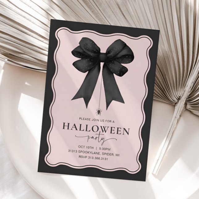 Invitación Coquette Bow Adult Halloween Party (Coquette Bow Halloween Party Invitation)
