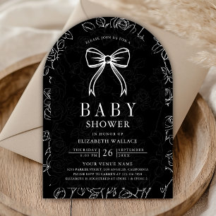 Invitación Coquette Bow Baby Shower de arte Black White Line