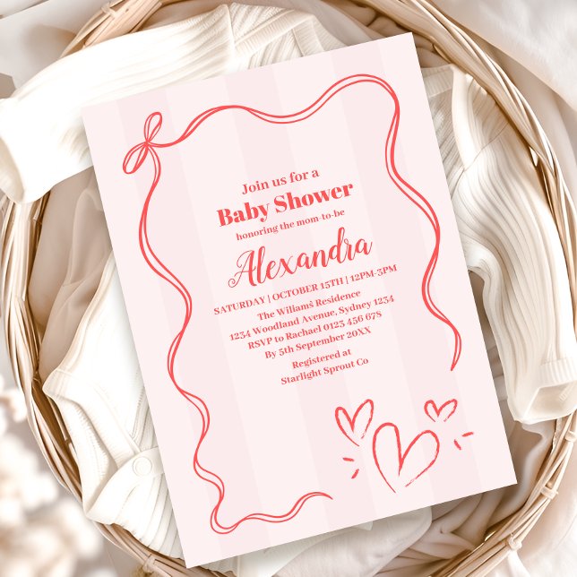 Invitación Coquette Bow Baby Shower de banda rosa (Subido por el creador)