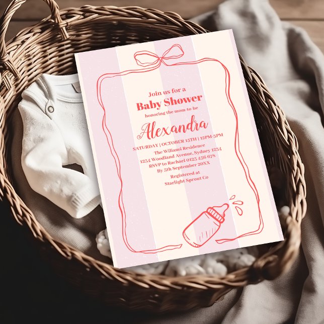 Invitación Coquette Bow Baby Shower de banda rosa (Subido por el creador)