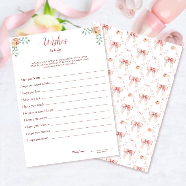 Invitación Coquette Bow Baby Shower WIshes For Baby Card (Subido por el creador)