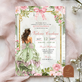 Invitación Coquette Bow Ballroom Sage Rubor Pink Quinceanera