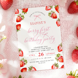 Invitación Coquette Bow Berry primer cumpleaños de fresa