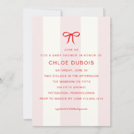 Invitación  Coquette Bow Blush Pink Striped Baby Shower 