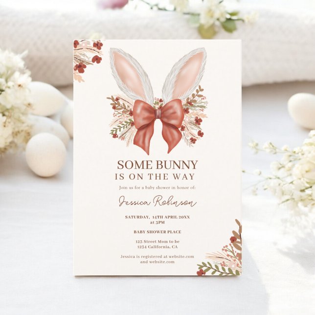 Invitación Coquette Bow Boho Bunny Ears Easter Baby Shower (Coquette Bow Boho Bunny Ears Easter Baby Shower Invitation)