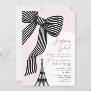 Invitación Coquette Bow Bonjour Bébé Parisian Baby Shower